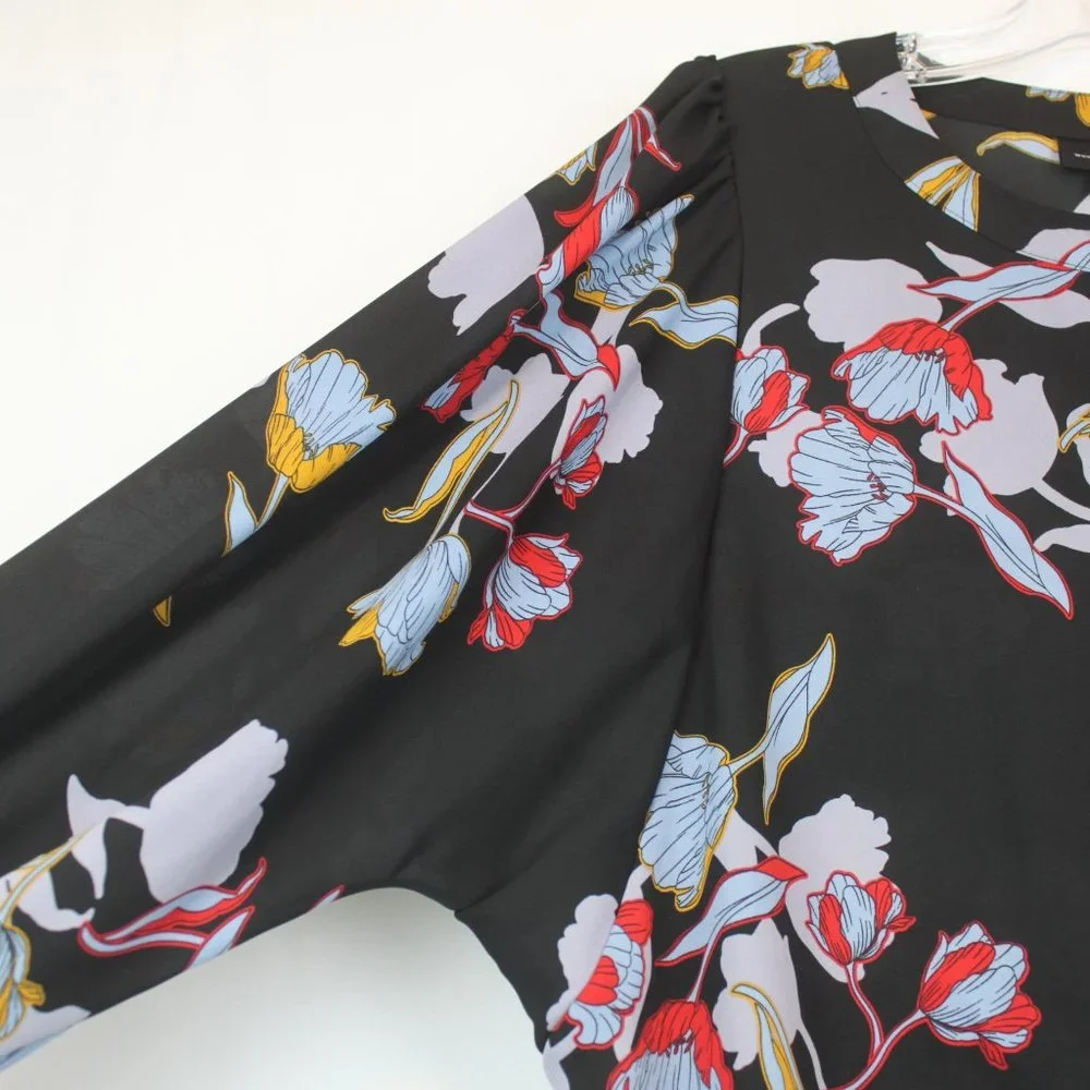 Who What Wear Large Black Floral Sheer Button Down Long Sleeve Blouse - Picture 4 of 12